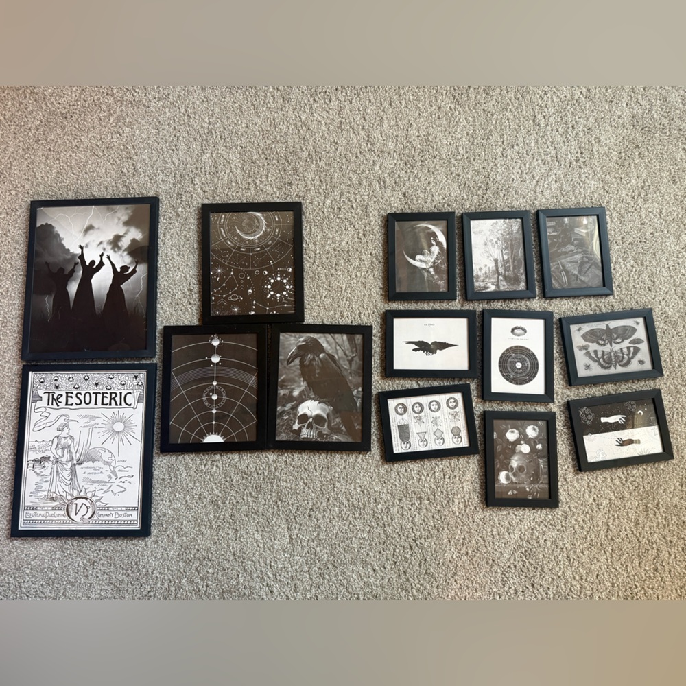 Black and White Wall Art Set - Gothic Witchy 14pc